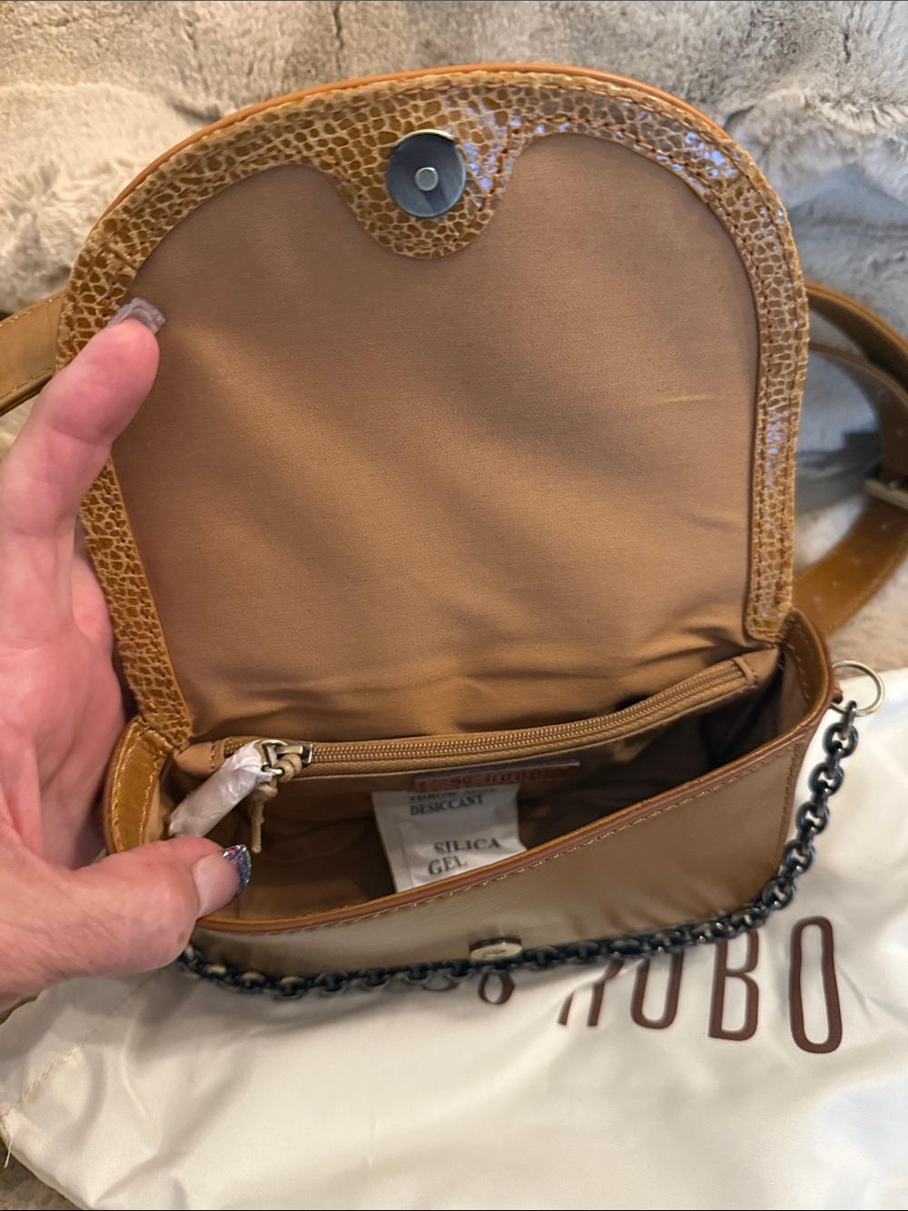 HOBO Cognac Textured Leather Belt Bag with Chain Accent - Picture 3 of 7